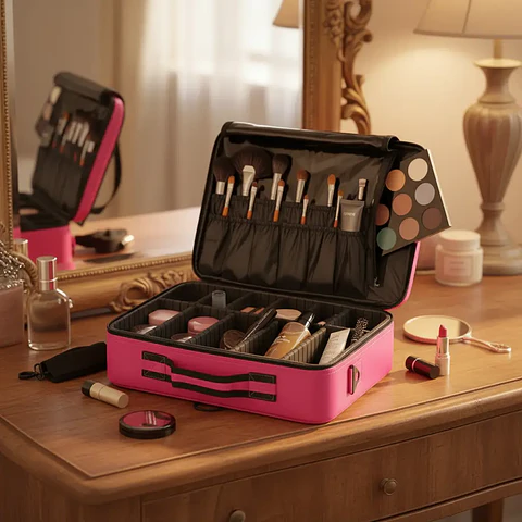 Maleta Organizador Porta Maquillaje Rosado