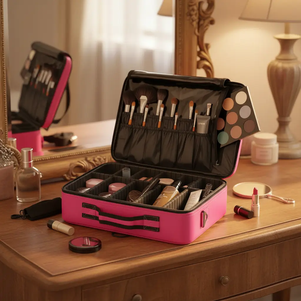 Maleta Organizador Porta Maquillaje Rosado 1