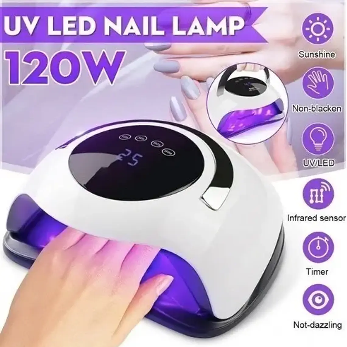 Lámpara Led UV Nailstar 120W Uñas Gel Permanente Blanco Con Timer 3