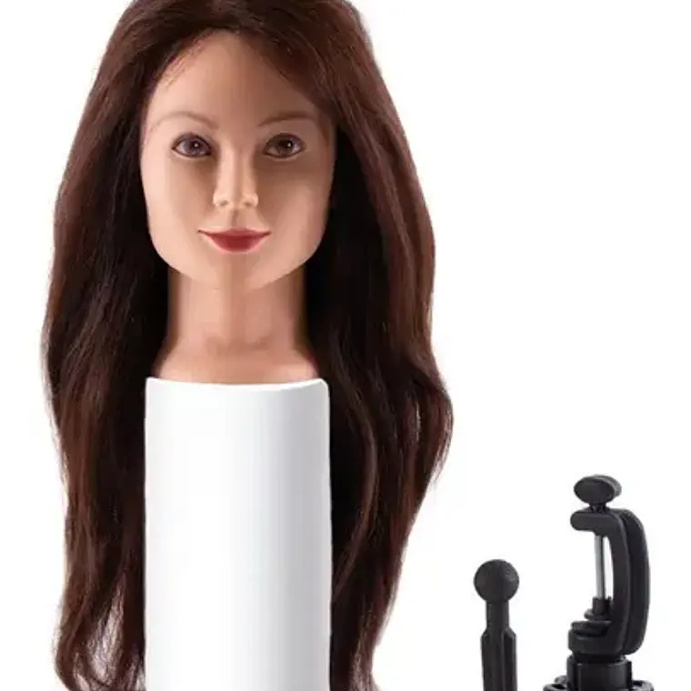 Cabeza De Práctica Peluquería 80% Natural 60cm Con Pedestal 1