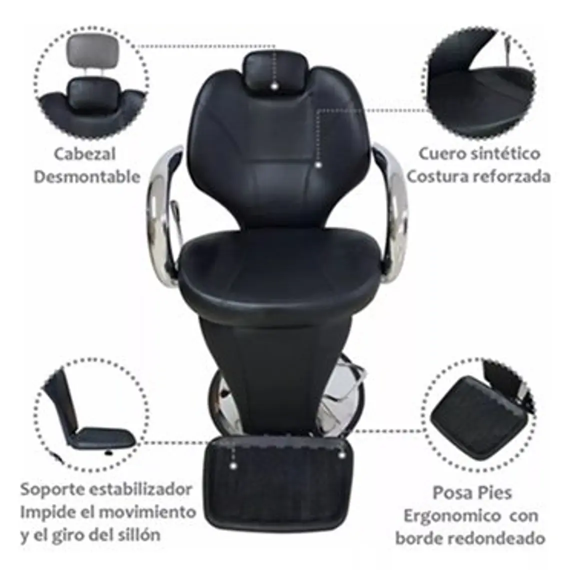 Sillon Barbero Peluqueria Silla Barberia Estetica Rudo Color Negro 3