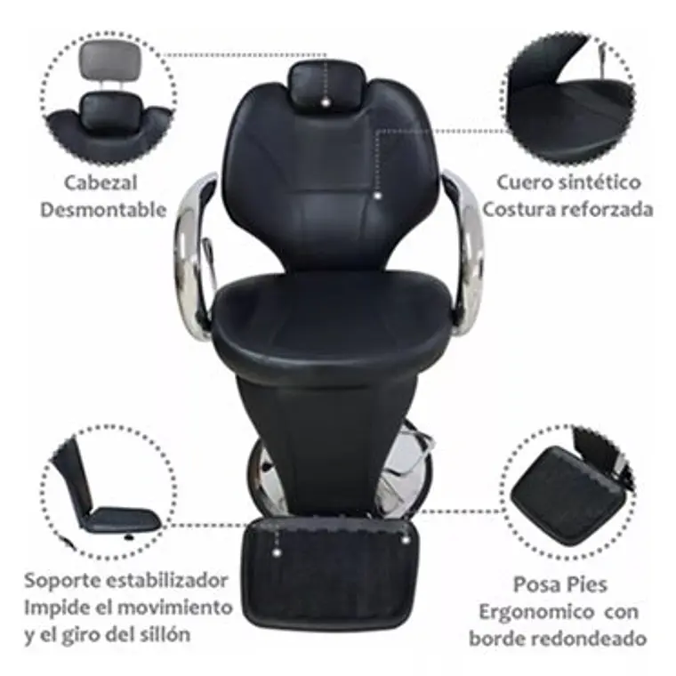 Sillon Barbero Peluqueria Silla Barberia Estetica Rudo Color Negro 3