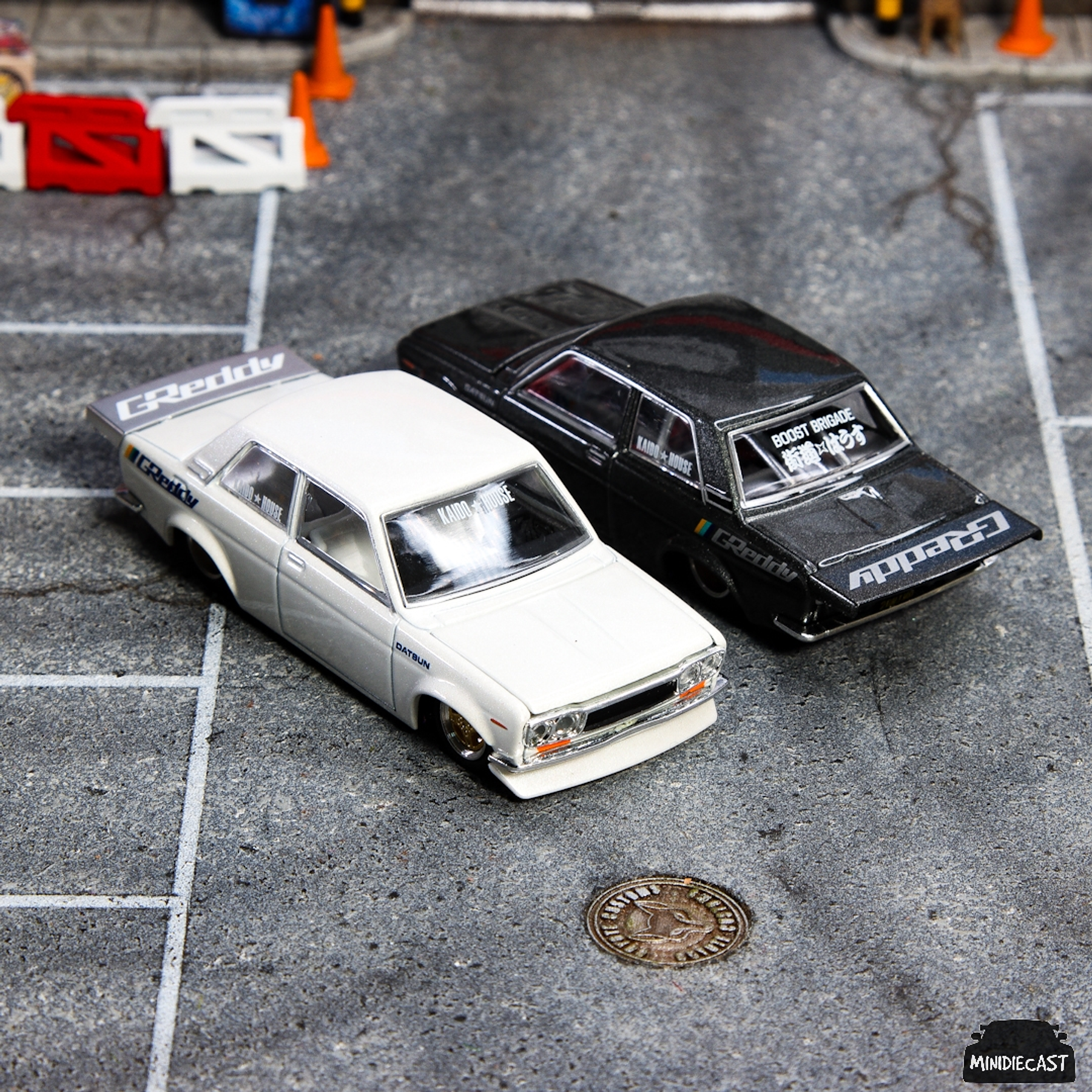 Kaido House x Mini GT 1:64 Datsun 510 Pro Street GREDDY Pearl White