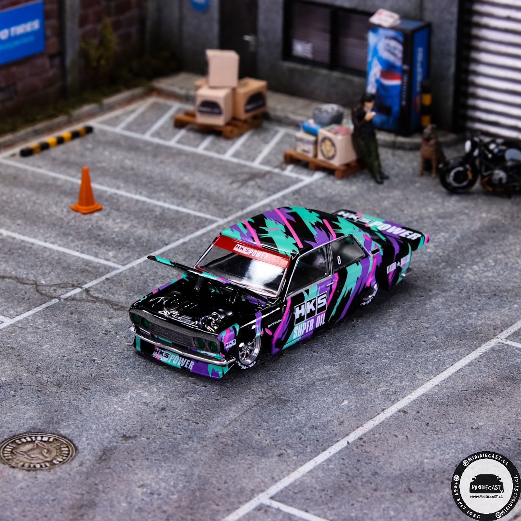 Kaido House x Mini GT 1:64 Datsun 510 Pro Street HKS V1 – Black Green – Limited Edition.