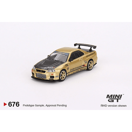 (PREVENTA) Mini GT 1:64 Nissan Skyline GT-R (R34) Top Secret – Gold – Japan Exclusive