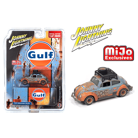 Johnny Lightning 1:64 1970 Volkswagen Beetle Gulf Weathered w/ Rack – Blue – Mijo Exclusives Limited 3,600 Pieces