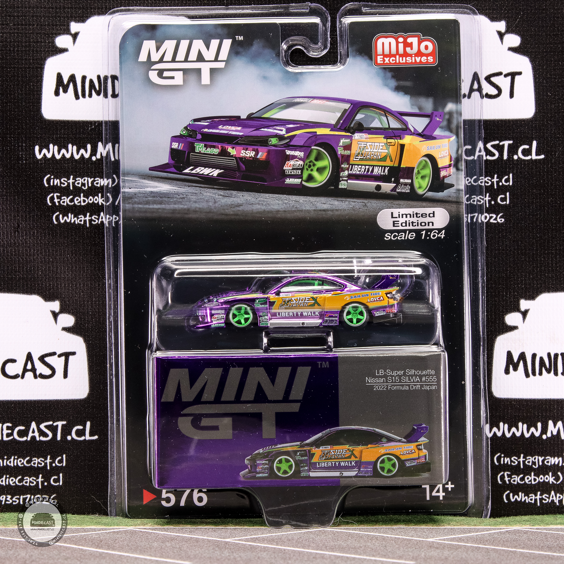 Mini GT 1:64 #567 Nissan S15 SILVIA LB-Super Silhouette #555 2022 Formula  Drift Japan – Chrome Purple – Mijo Exclusives (preorder)