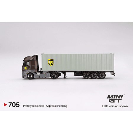 (PREVENTA) Mini GT 1:64 Mercedes-Benz Actros with 40 Ft Dry Container – UPS Europe