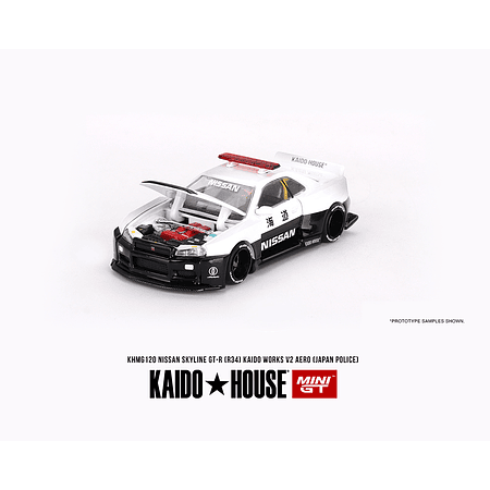 (PREVENTA) Kaido House x Mini GT 1:64 Nissan Skyline GT-R R34 Kaido Works (V2 Aero) Police