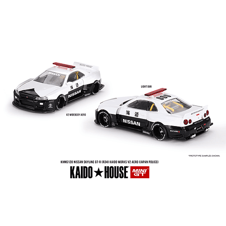 (PREVENTA) Kaido House x Mini GT 1:64 Nissan Skyline GT-R R34 Kaido Works (V2 Aero) Police