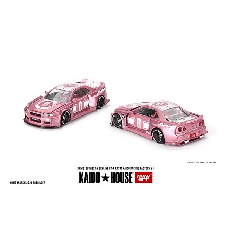 (PREVENTA) Kaido House x Mini GT 1:64 Nissan Skyline GT-R (R34) Kaido Racing Factory V1 – Pink