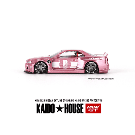 (PREVENTA) Kaido House x Mini GT 1:64 Nissan Skyline GT-R (R34) Kaido Racing Factory V1 – Pink