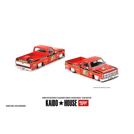 (PREVENTA) Kaido House x Mini GT 1:64 Chevrolet Silverado Tamiya x Kaido House “CLOD BUSTER” – Orange