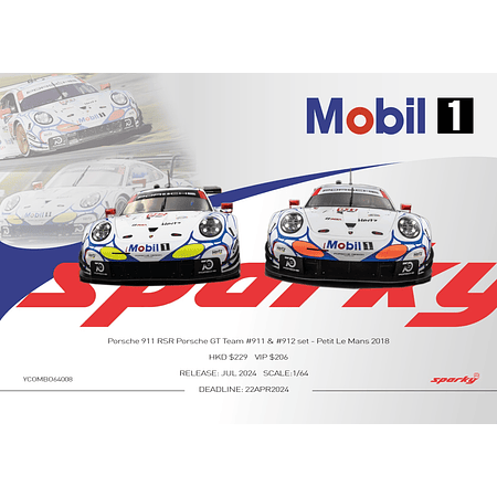 (PREVENTA) SPARKY 1:64 Porsche 911 RSR Porsche GT Team - Petit Le Mans 2018 - P. Pilet - N.Tandy - F.Makowiecki #911 & L.Vanthoor - M.Jaminet - E.Bamber #912