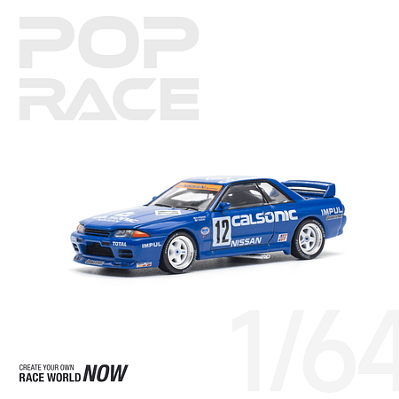 PREVENTA Pop Race 1:64 Nissan Skyline GT-R R32 JTC 1990 CALSONIC #12