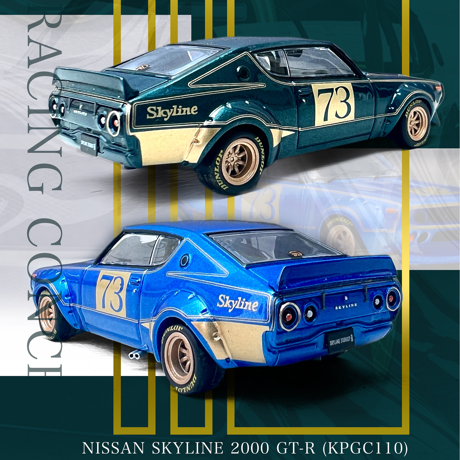 PREVENTA Inno64 1:64 Nissan Skyline 2000 GT-R (KPGC110) Racing Concept Green
