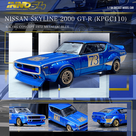 PREVENTA Inno64 1:64 Nissan Skyline 2000 GT-R (KPGC110) Racing Concept Blue