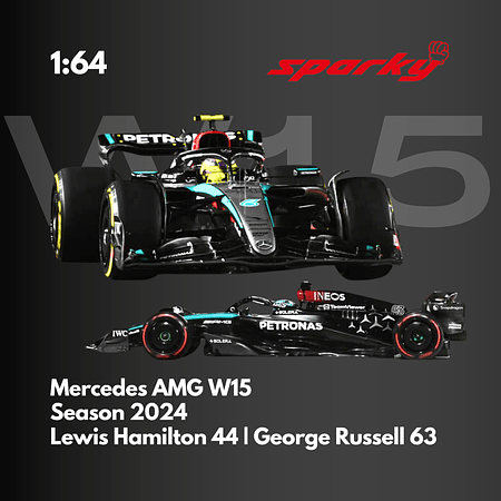 PREVENTA Sparky 1:64 Mercedes #44 AMG W15 - Lewis Hamilton - 2024 F1 Season