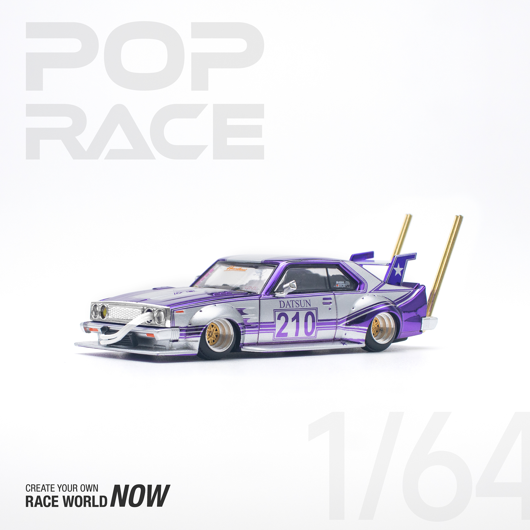 PREVENTA Pop Race 1:64 Nissan Skyline C210 Kaido Racer (BOSOZOKU STYLE) Purple