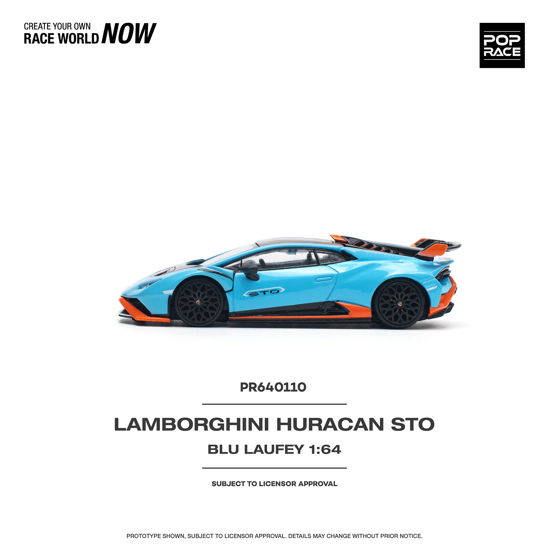 PREVENTA Pop Race 1:64 Lamborghini Huracán STO BLU LAUFEY/ARANCIO XANTO