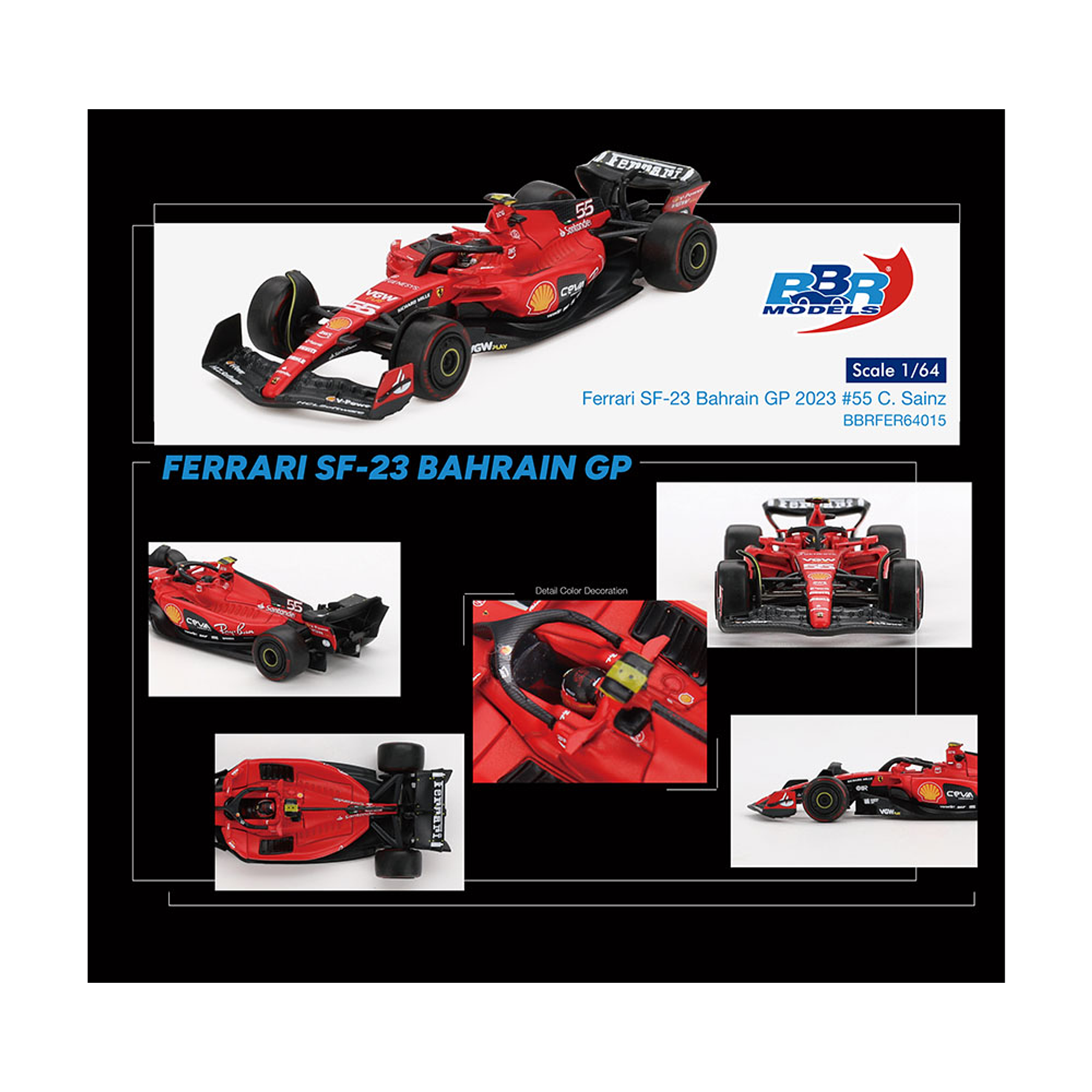 (PREVENTA) BBR Models 1:64 Ferrari SF23 #55 C. Sainz 2023 Bahrain GP – Limited Edition