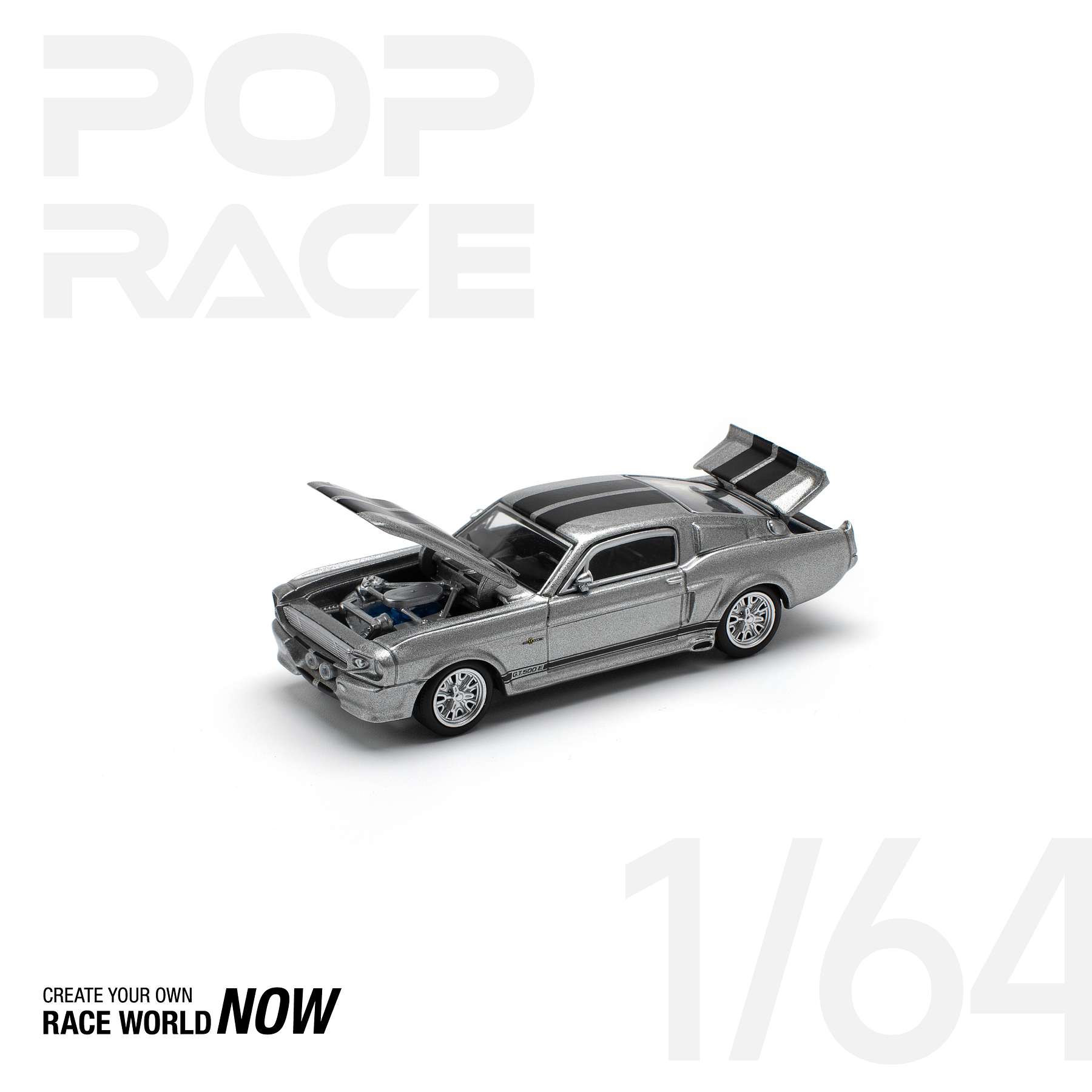 PREVENTA Pop Race 1:64 1967 Ford SHELBY Mustang GT500 GREY/BLACK  