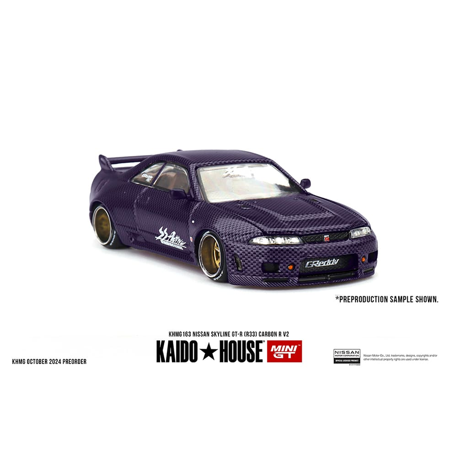 (PREVENTA) Kaido House x Mini GT 1:64 Nissan Skyline GT-R (R33) Active Carbon R V2 – Purple Carbon