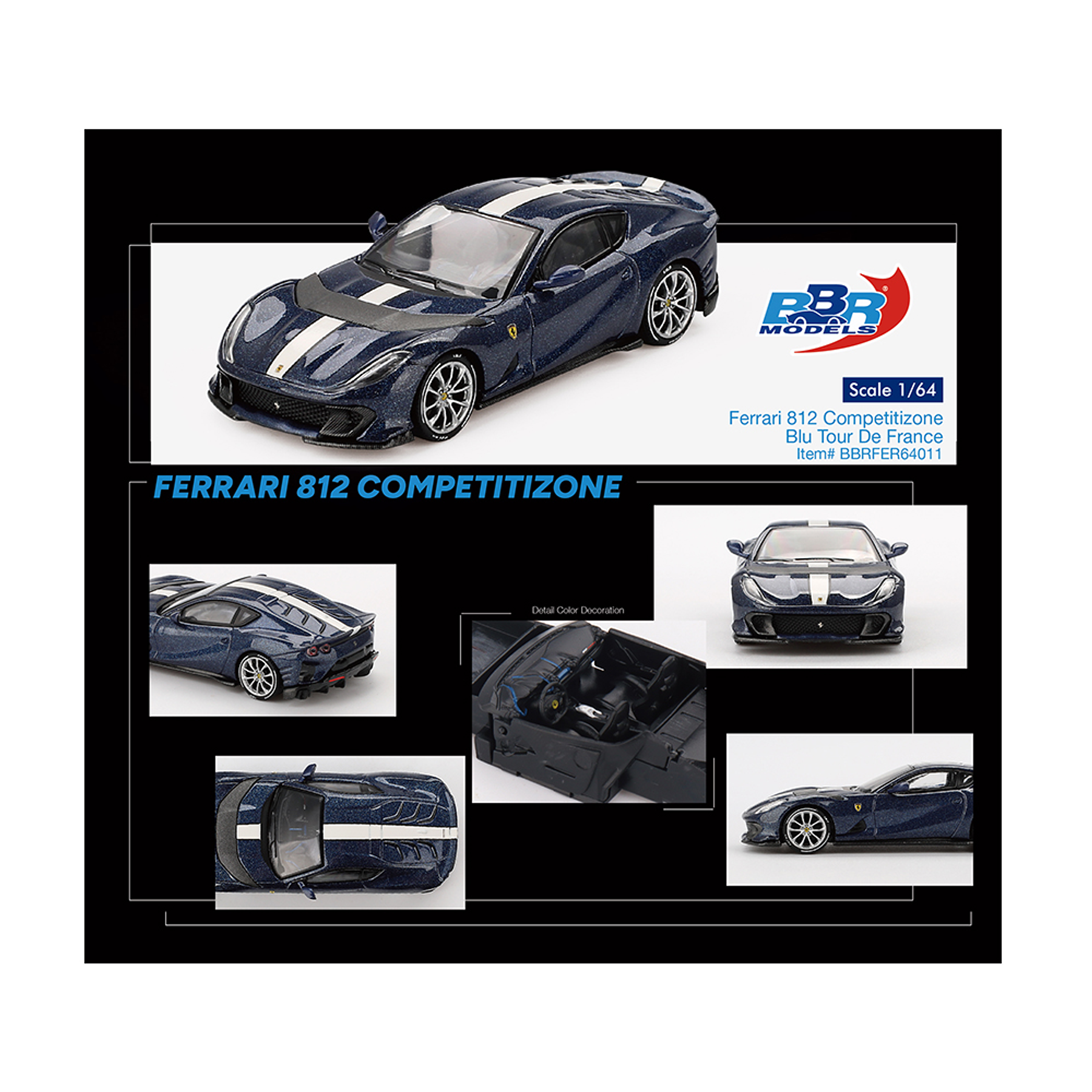 (PREVENTA) BBR Models 1:64 Ferrari 812 Competitizone Blue Tour De France – Limited Edition