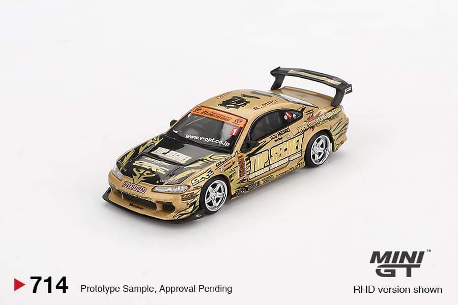 MINI GT Nissan Silvia S15 ゴールド Mini GT 1:64 Nissan Silvia (S15) Top Secret D1GP- Gold