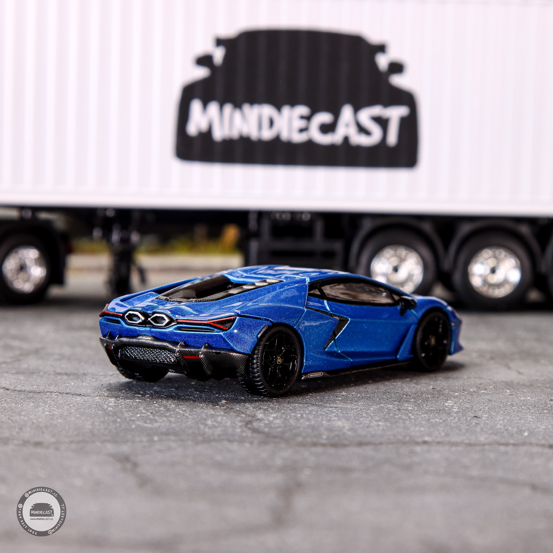 Mini GT 1:64 Lamborghini Revuelto – Blu Eleos – MiJo Exclusives.