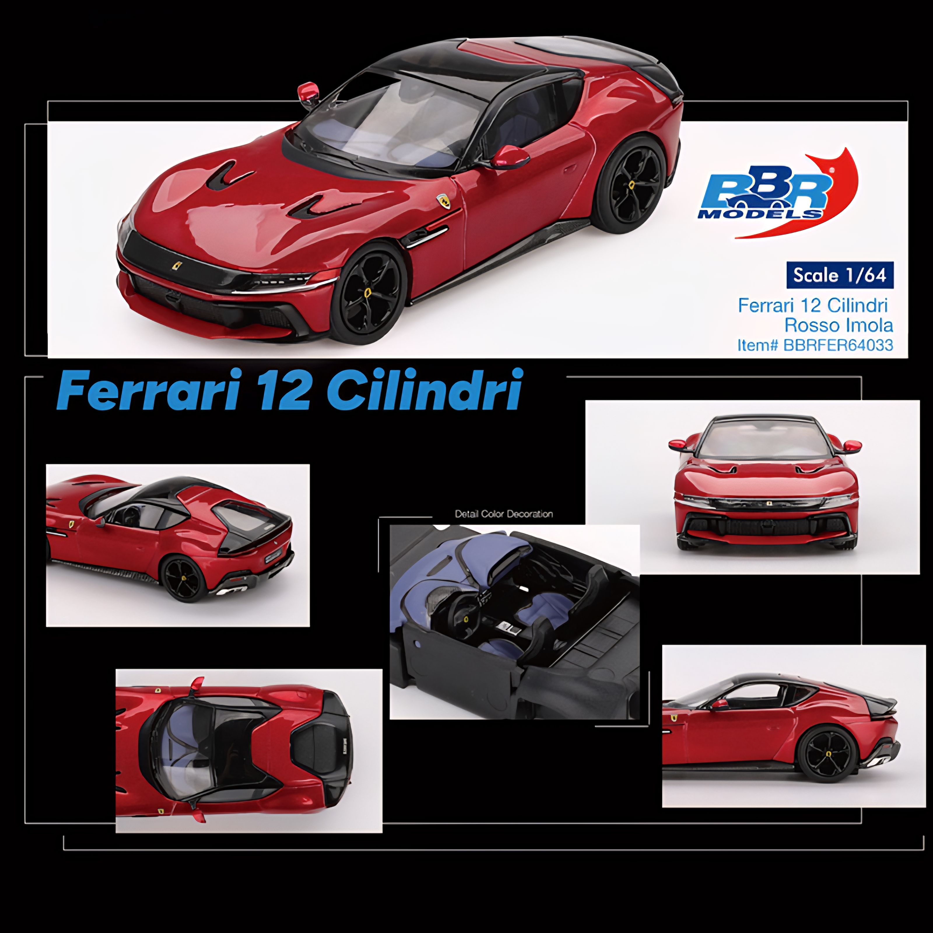 ・ZD 1/64 Ferrari 12 Cilindri ROSSO CORSA BBR Models 1:64 Ferrari 12 Cilindri – Rosso Imola – Limited