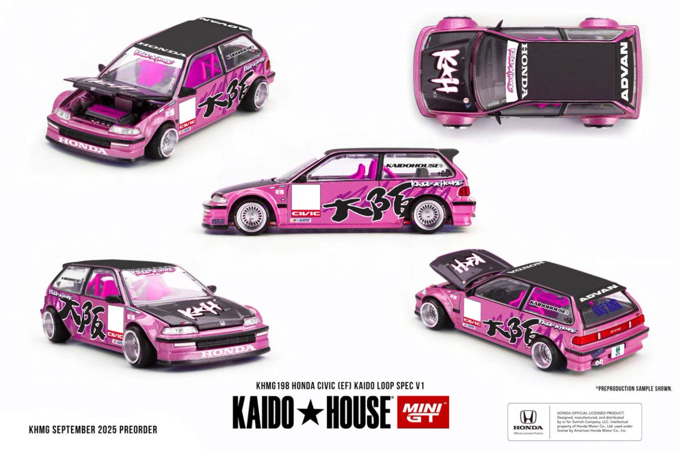 (PREVENTA) Kaido House x Mini GT Honda Civic (EF) Kaido Loop Spec V1 – Pink