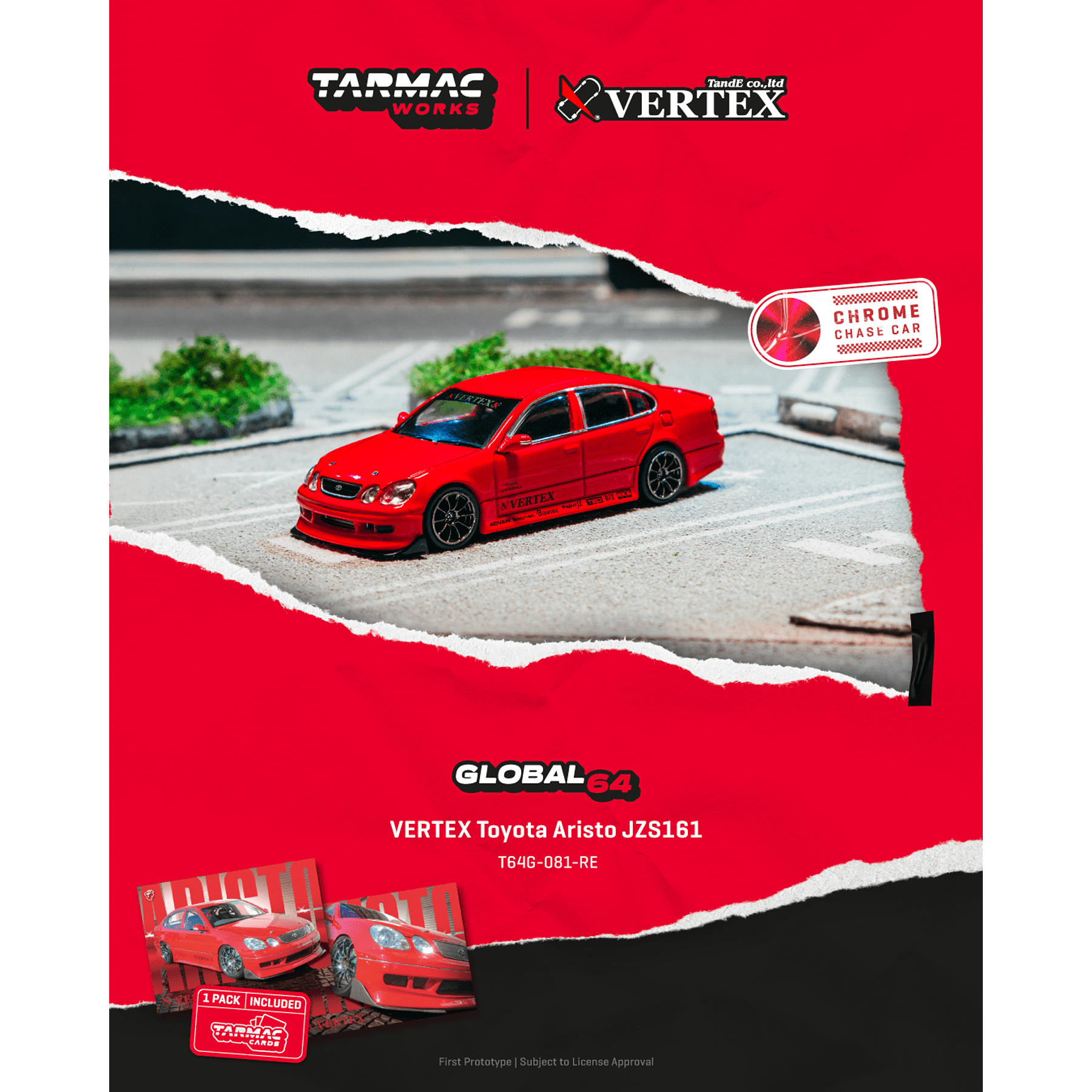 (PREVENTA) Tarmac Works 1:64 VERTEX Toyota Aristo JZS161 – Red- Mijo Exclusives – Global64