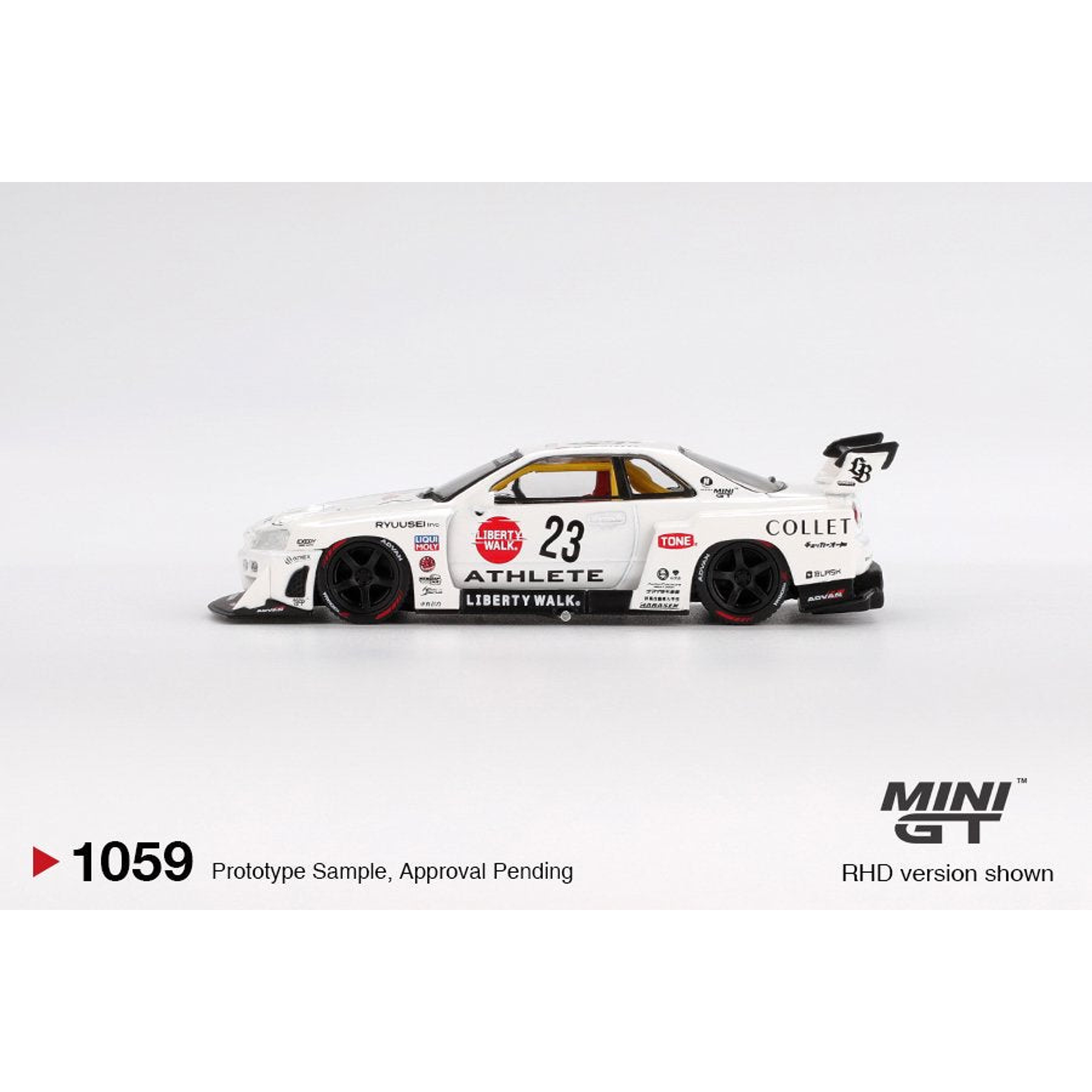 Mini GT 1:64 Nissan LB-ER34 Super Silhouette ATHLETE/COLLET – White.