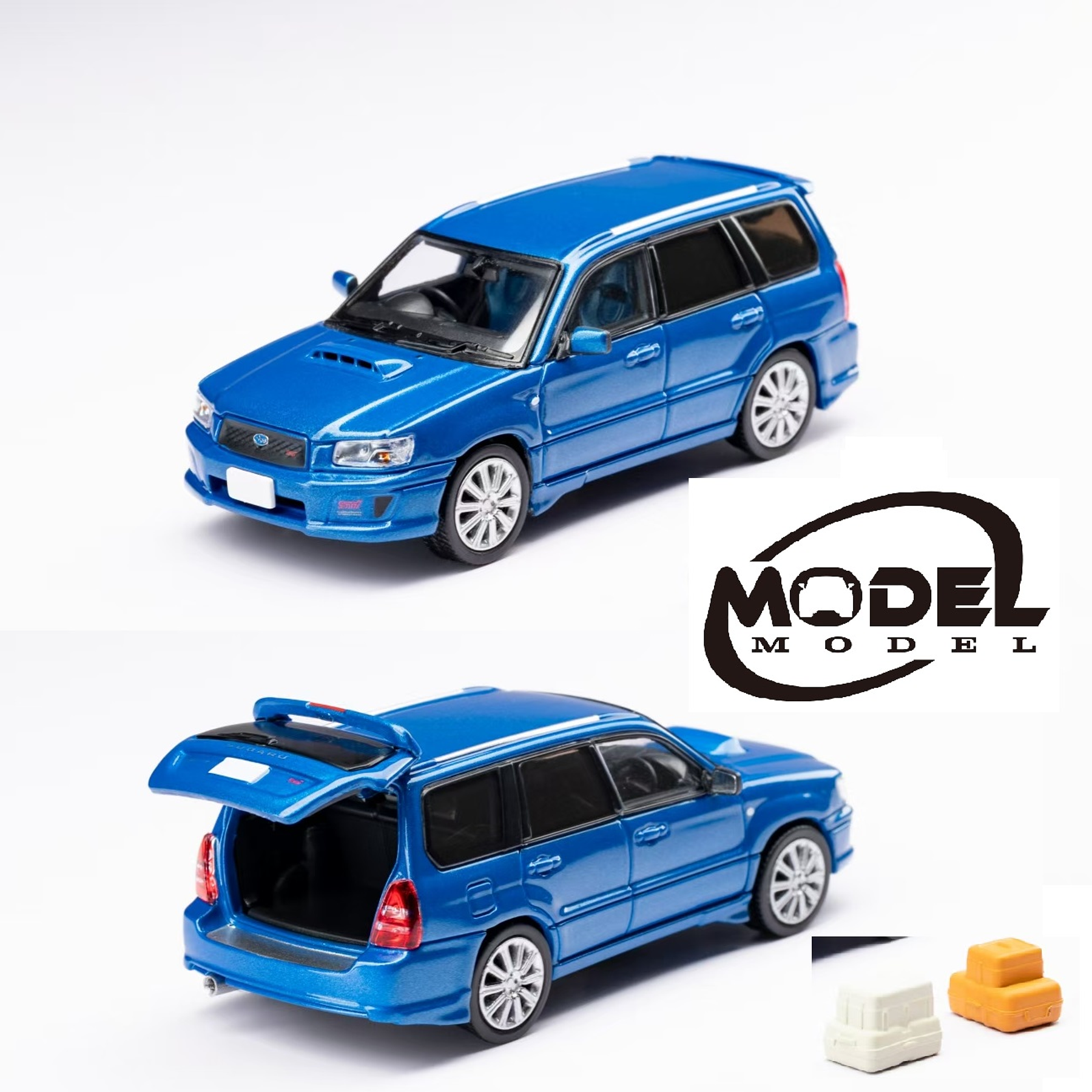 Model Model 1:64 Subaru Forester SG9 Sti blue.