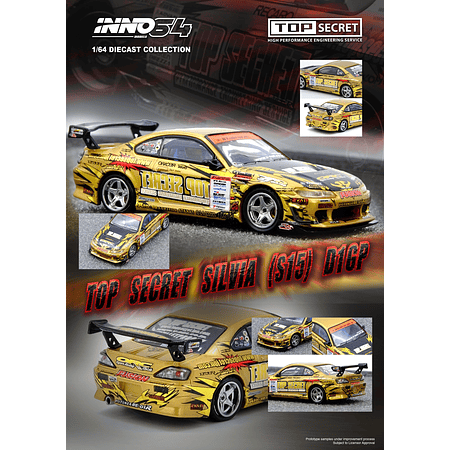 (PREVENTA) Inno64 1:64 TOP SECRET Nissan Silvia (S15) Gold D1 Grand Prix Series Champion 2004