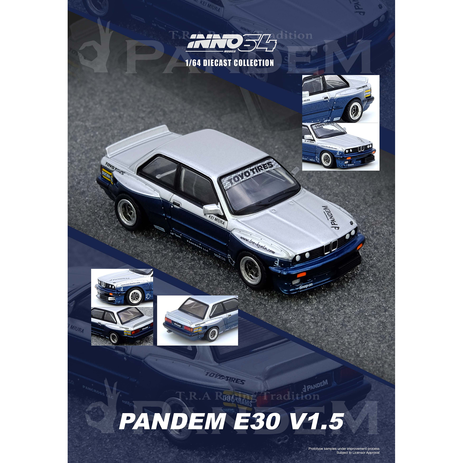 (PREVENTA) Inno64 1:64 PANDEM BMW E30 M3 Silver/Blue