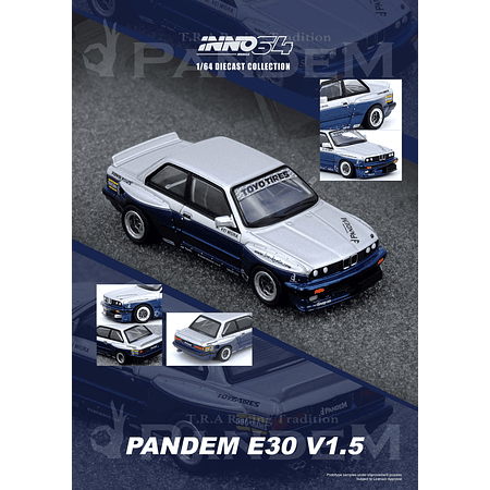 (PREVENTA) Inno64 1:64 PANDEM BMW E30 M3 Silver/Blue