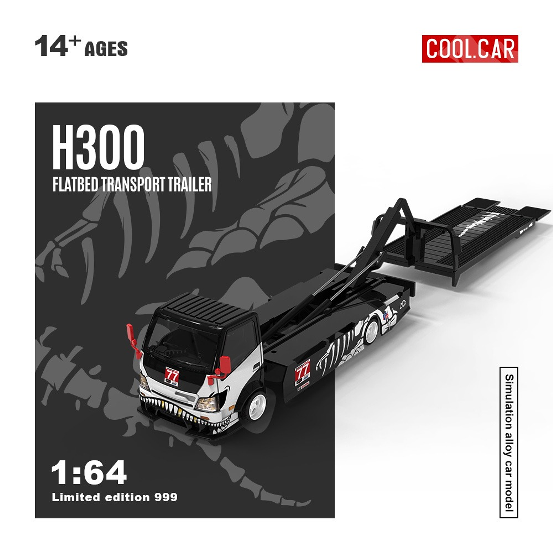 (PREVENTA) Cool Car 1:64 H300 flatbed transport trailer - Zibo 77 model with Bones