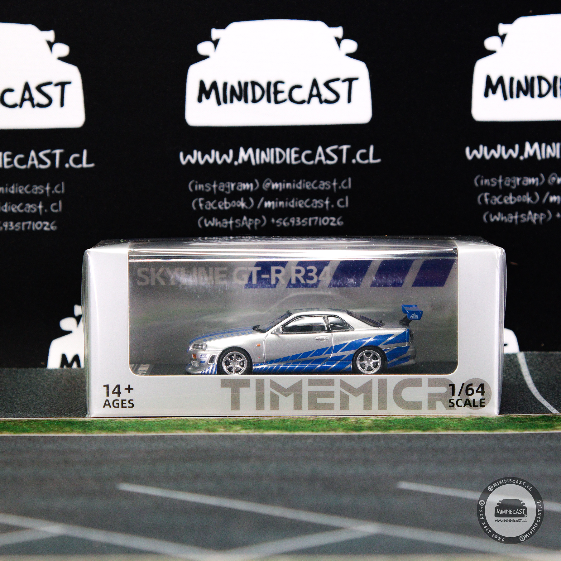 Time Micro 1:64 Skyline GTR R34 Silver blue.
