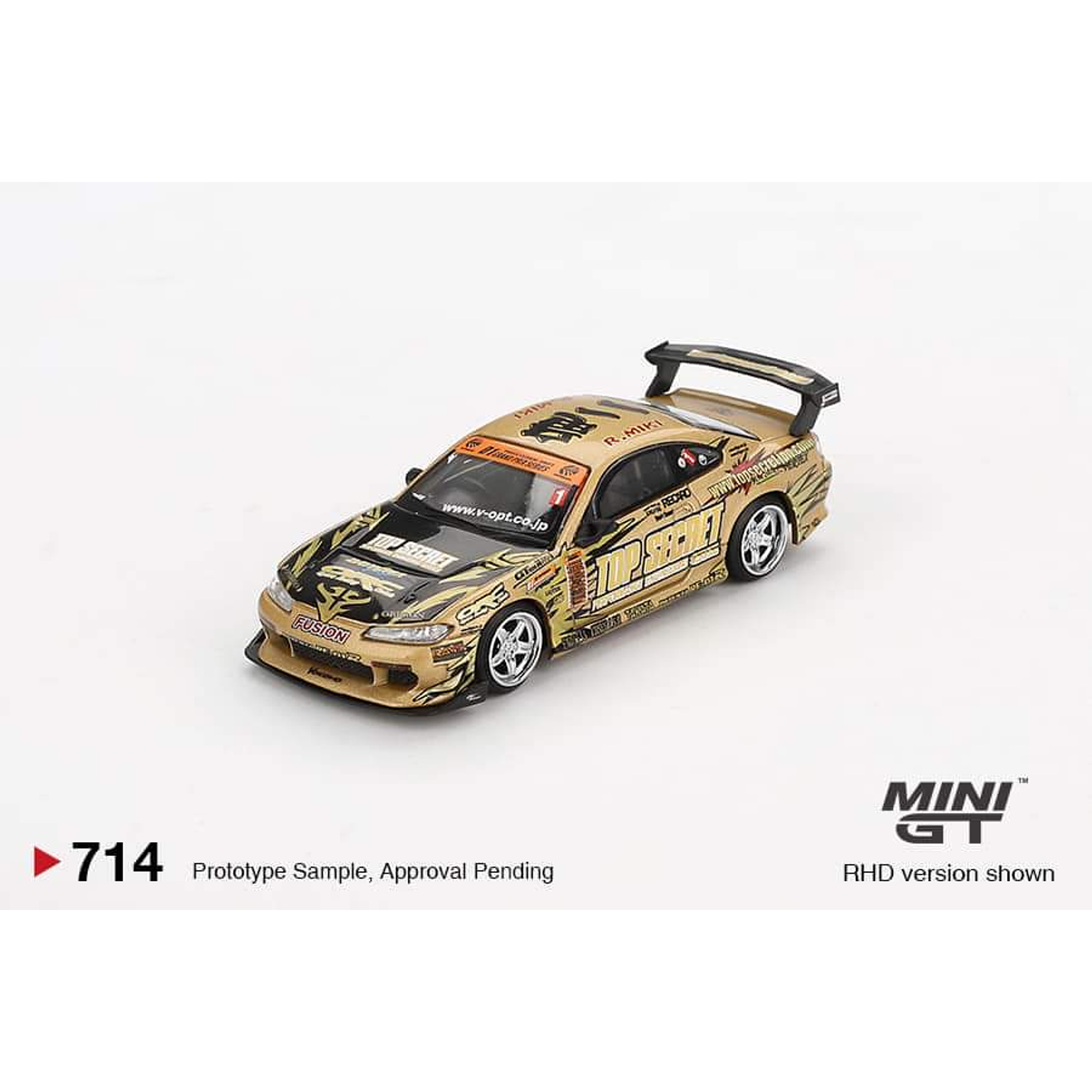 Mini GT 1:64 Nissan Silvia (S15) Top Secret D1GP- Gold.
