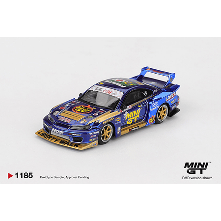 (PREVENTA) Mini GT 1:64 Nissan LB-Super Silhouette S15 SILVIA #555 Team MINI GT Liberty Walk 2025 Formula Drift Halloween Special – Chrome Blue