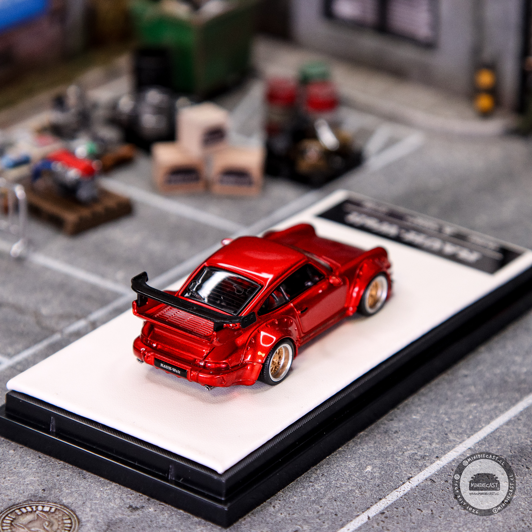 Aurora Model 1:64 Porsche RWB 964 Candy Powder Red Metallic with Figure.