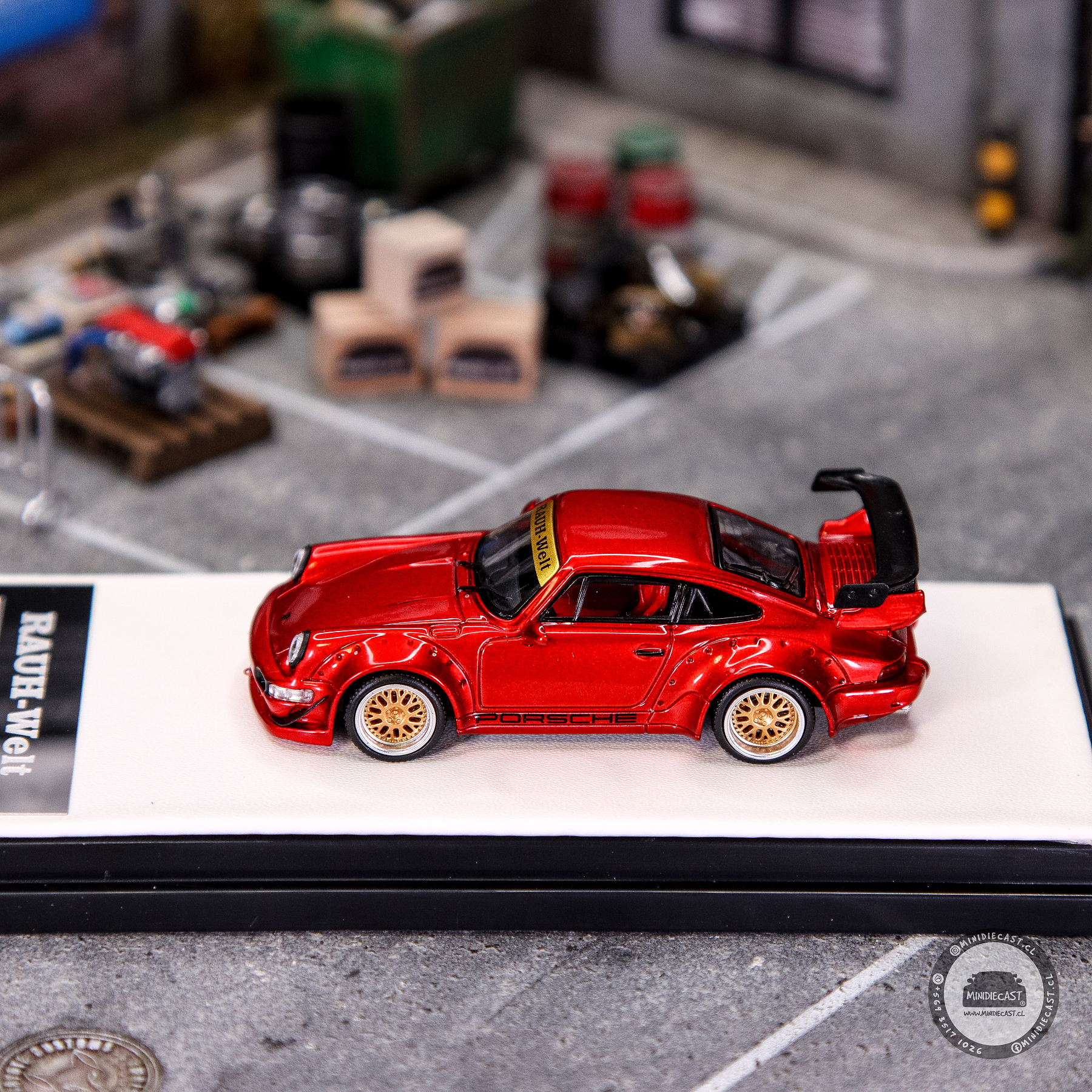 Aurora Model 1:64 Porsche RWB 964 Candy Powder Red Metallic with Figure.