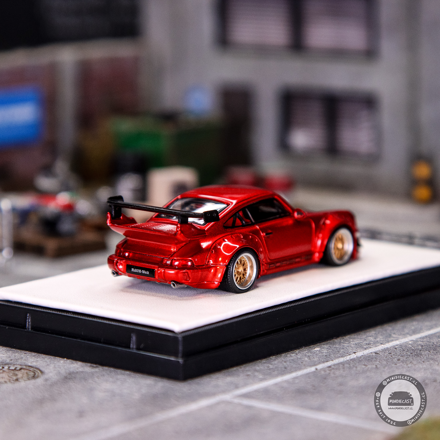 Aurora Model 1:64 Porsche RWB 964 Candy Powder Red Metallic with Figure.