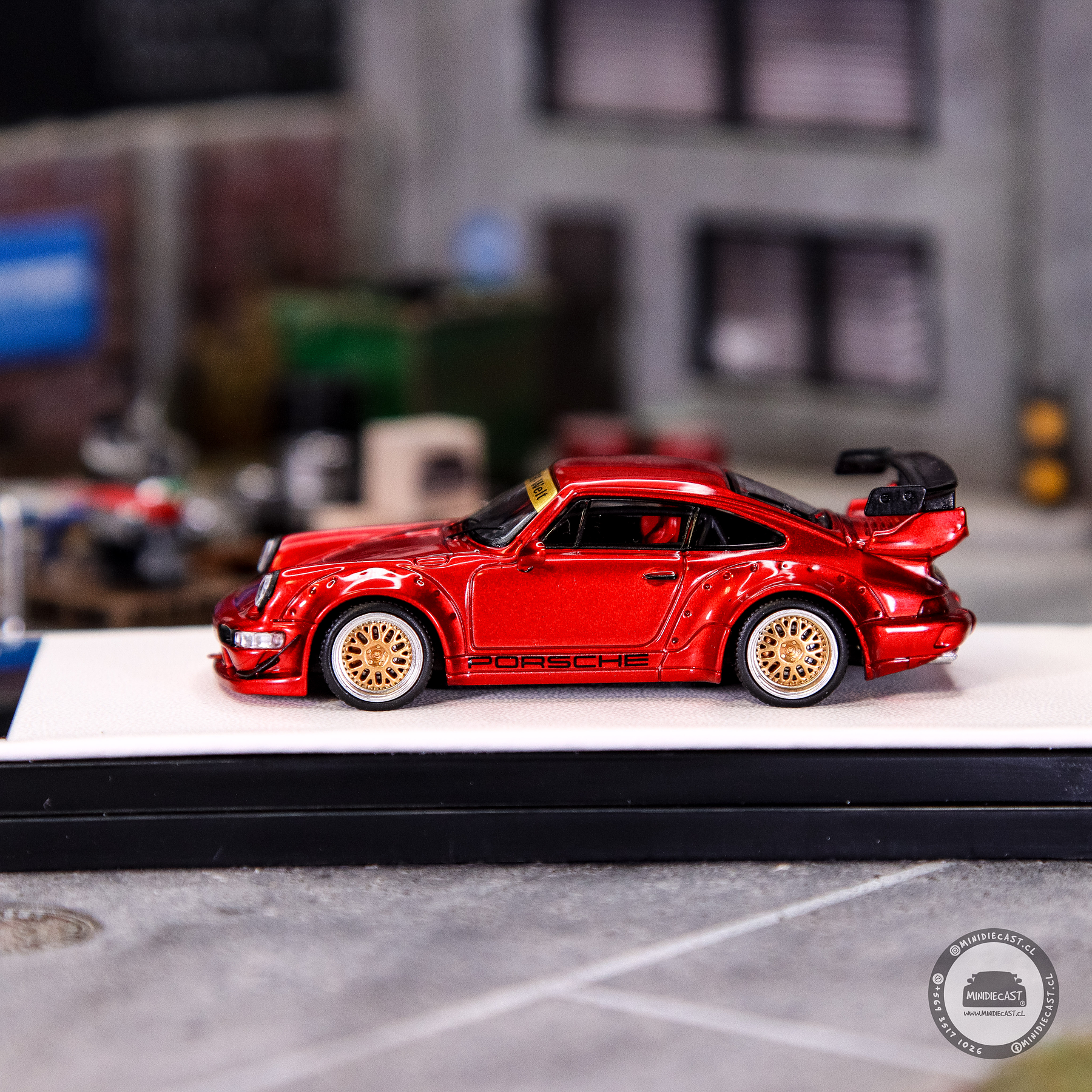 Aurora Model 1:64 Porsche RWB 964 Candy Powder Red Metallic with Figure.