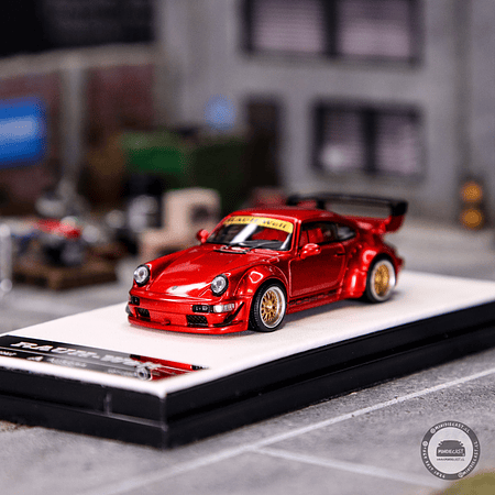 Aurora Model 1:64 Porsche RWB 964 Candy Powder Red Metallic with Figure.