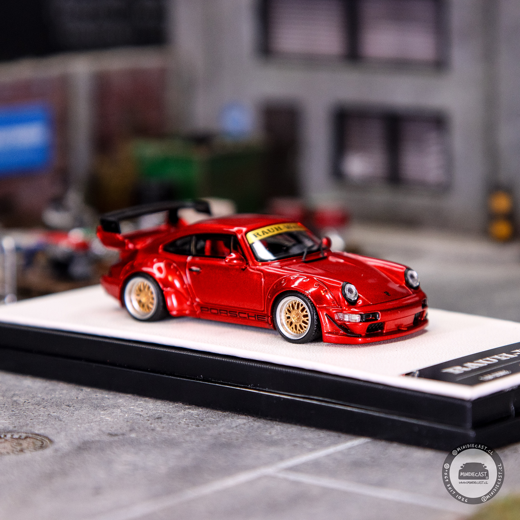 Aurora Model 1:64 Porsche RWB 964 Candy Powder Red Metallic with Figure.