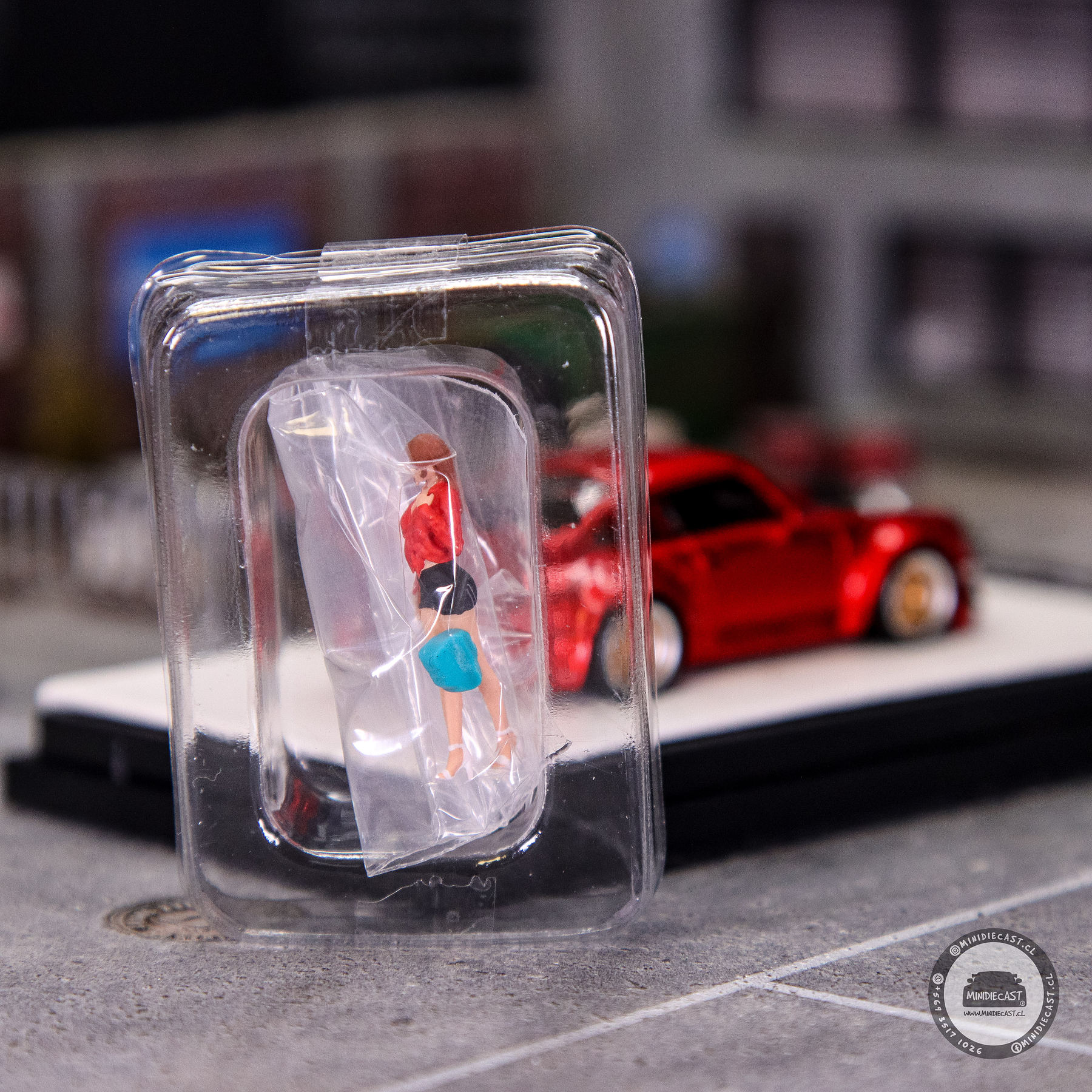 Aurora Model 1:64 Porsche RWB 964 Candy Powder Red Metallic with Figure.