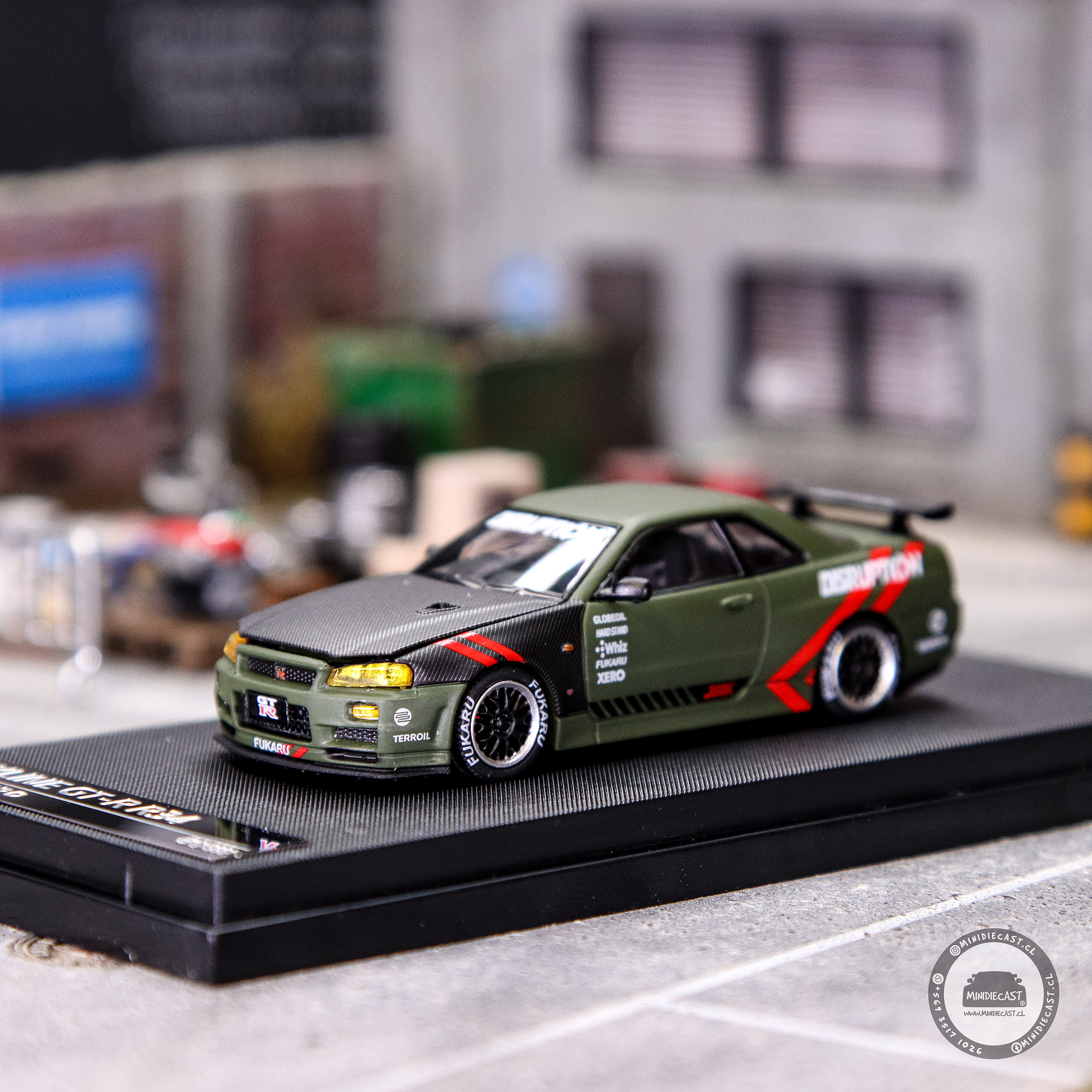 Time Micro 1:64 Skyline GTR R34 Matte Olive Green.